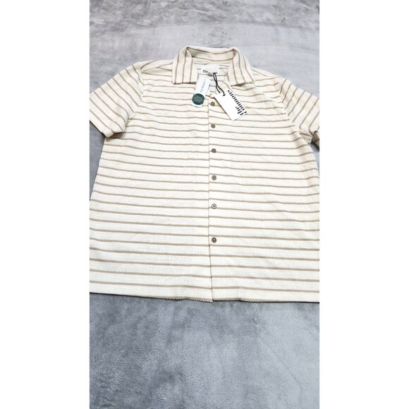 The Commons Men's Small Off White Slub Short Sleeve Button Down Shirt NWT - Picture 1 of 9